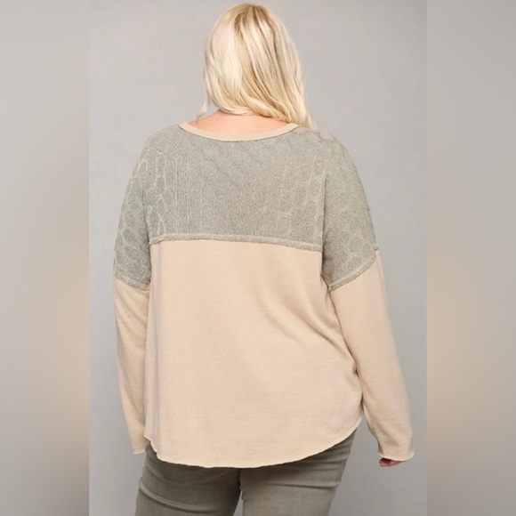 Dotted Contrast and Solid Knit Drop Shoulder - Picture 3 of 6